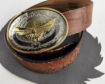 American Eagle Outfitters Brown Leather Belt with Bling Silver Buckle American Eagle Brown Leather Rhinestone Silver Western Belt  main image 4
