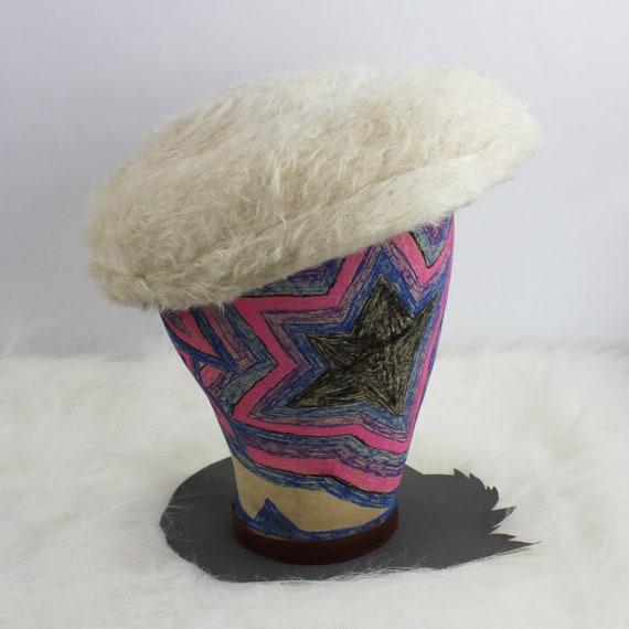 Cream Furry Wool Vintage Ladies Hat an Original b… - image 3