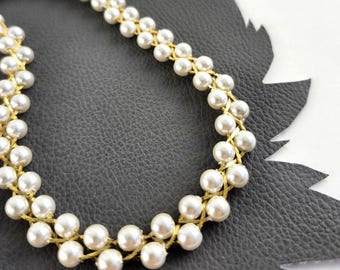 Faux Pearl Strung Braided Gold Chain Vintage Necklace - Fashion Jewelry