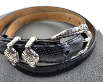 Vintage 1990s Brighton Black Leather Western Braided Wide  display picture 1