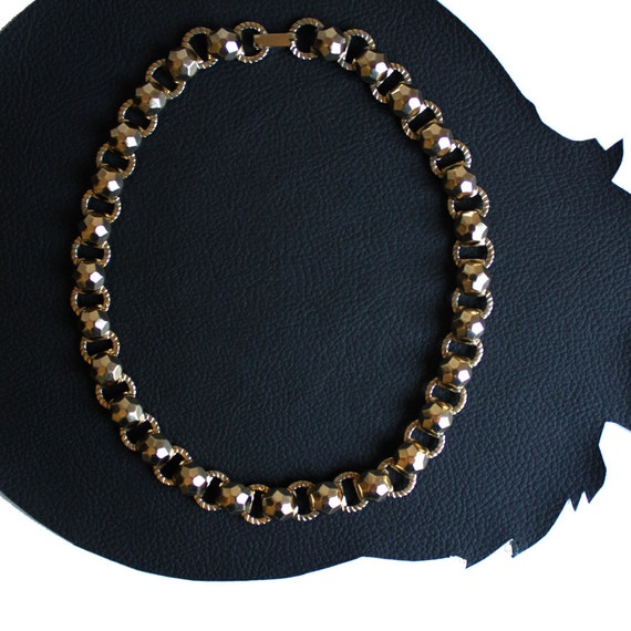 Disco Ball Vintage Gold Link Necklace Gem