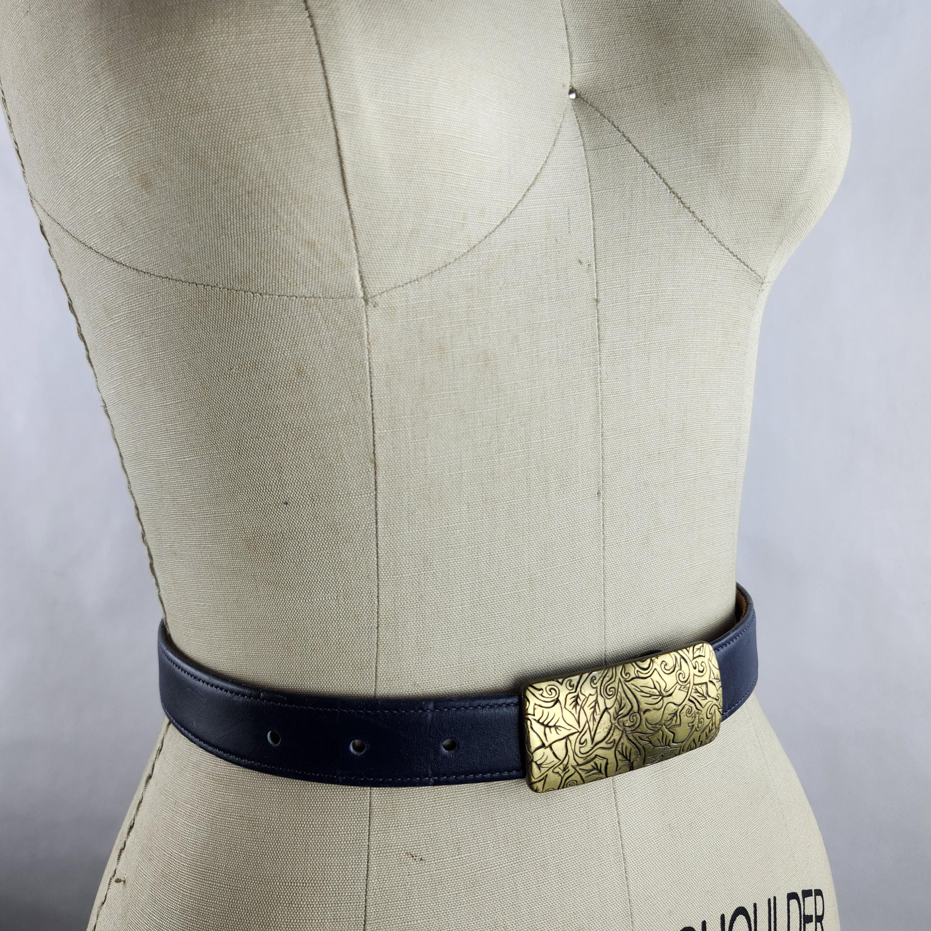 Vintage Navy Leather Vintage Coach Belt With Brass Buckle 