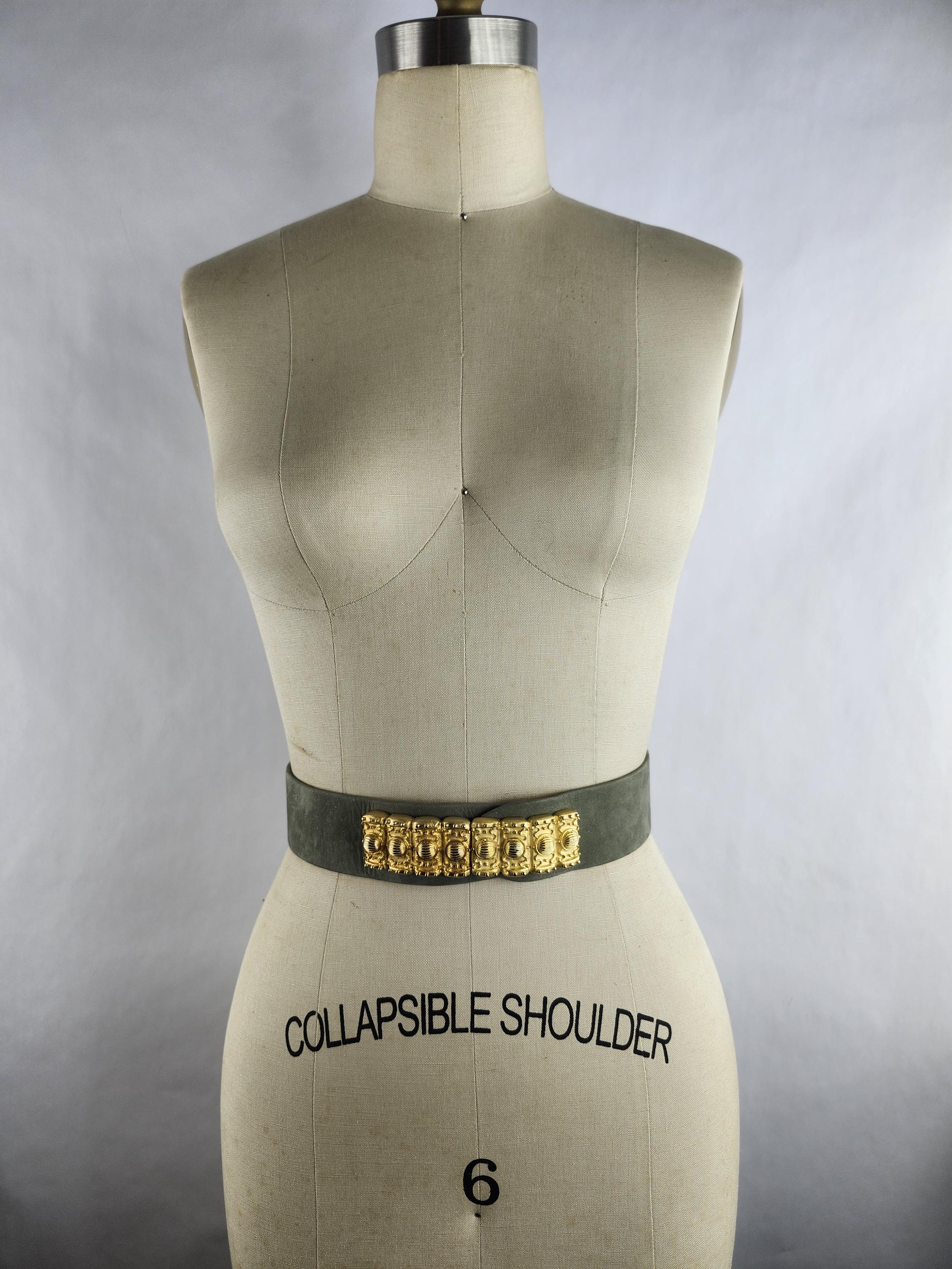 Carlisle green gray lather belt, small, gold hardware 32.5\