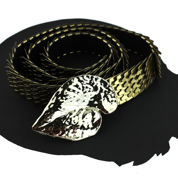 Gold Leaf Buckle Metal Scale Elastic Belt II - Etsy display picture 2