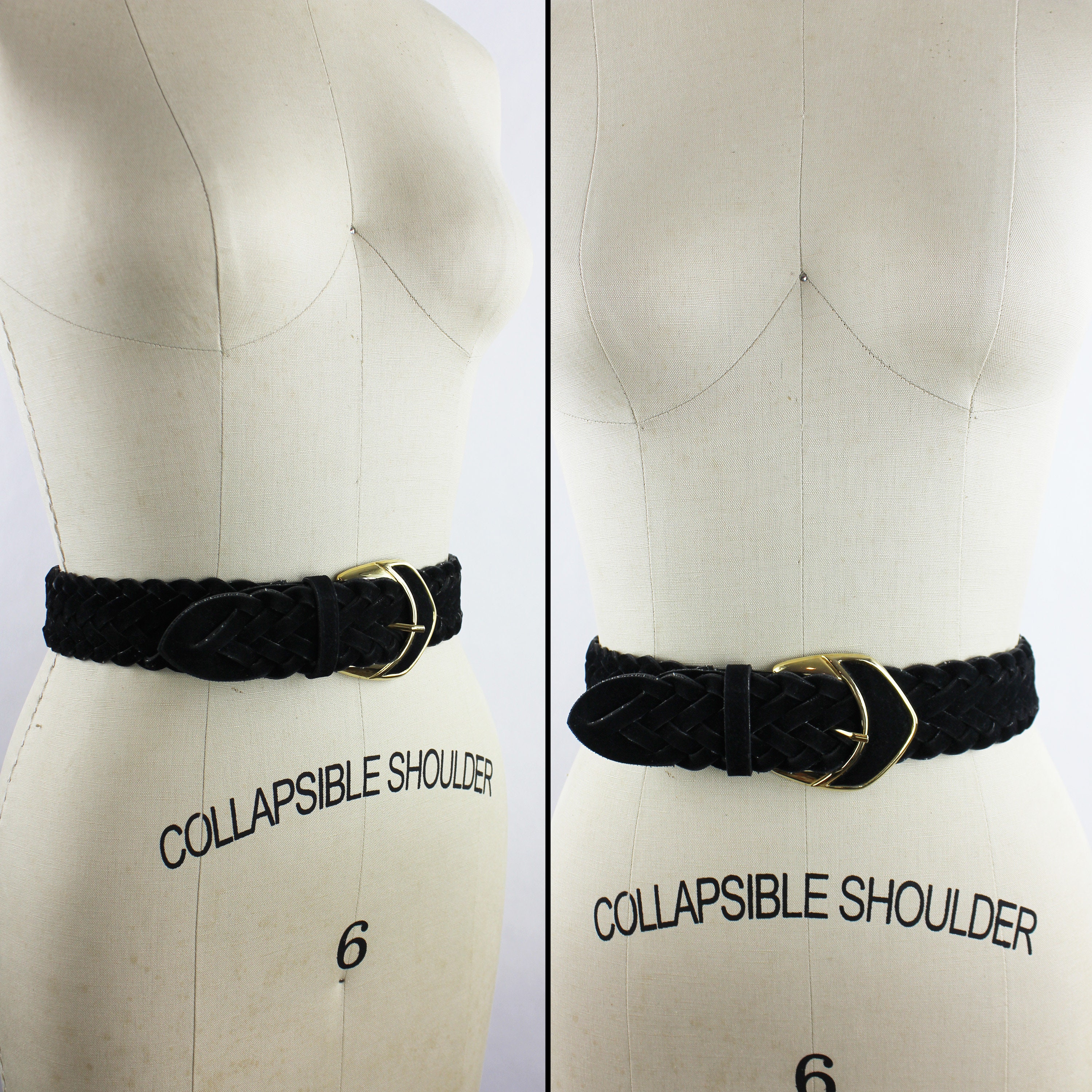 Vintage Wide Black Velvety Velour Braid Belt With Gold  display picture 2