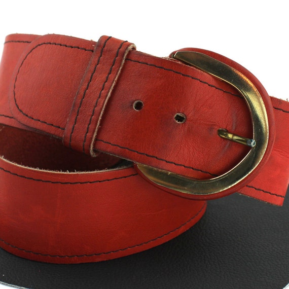 Vintage Rust Orange Distressed Leather Belt size … - image 3