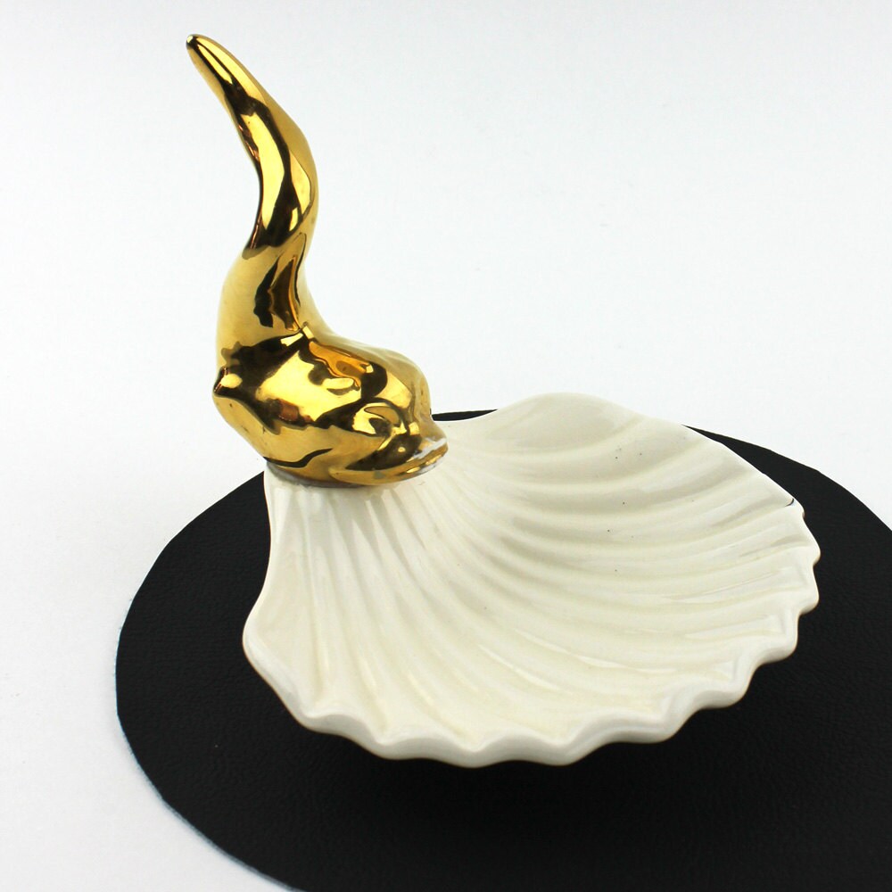 Sea Shell Lucky Lucky Golden Fish and Seashell Soap or Jewelry Vintage Dish - Etsy