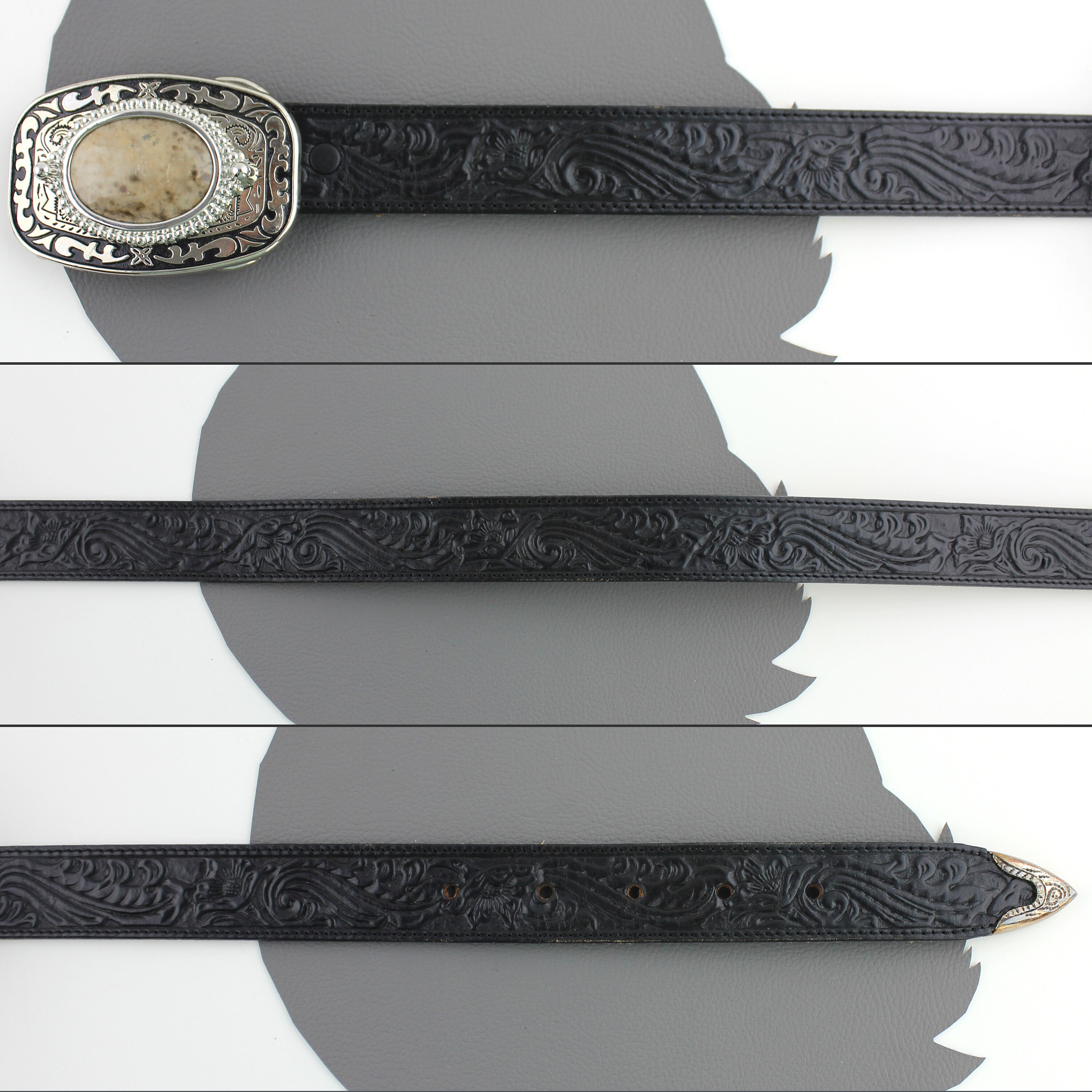 Justin Western Silver Brocade Tooled Leather Rhinestone Buckle Belt sz 34 il_fullxfull.3694937409_n5rb.jpg main image 4