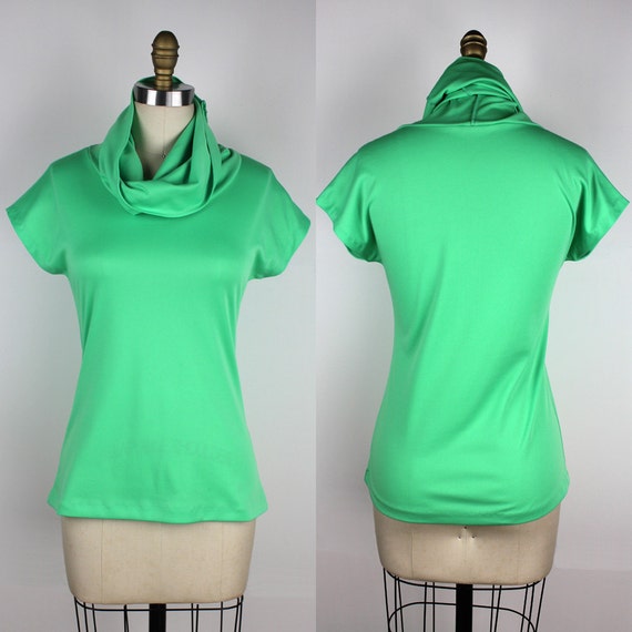 Mint Green Vintage Short Sleeve Cowl Turtleneck P… - image 3