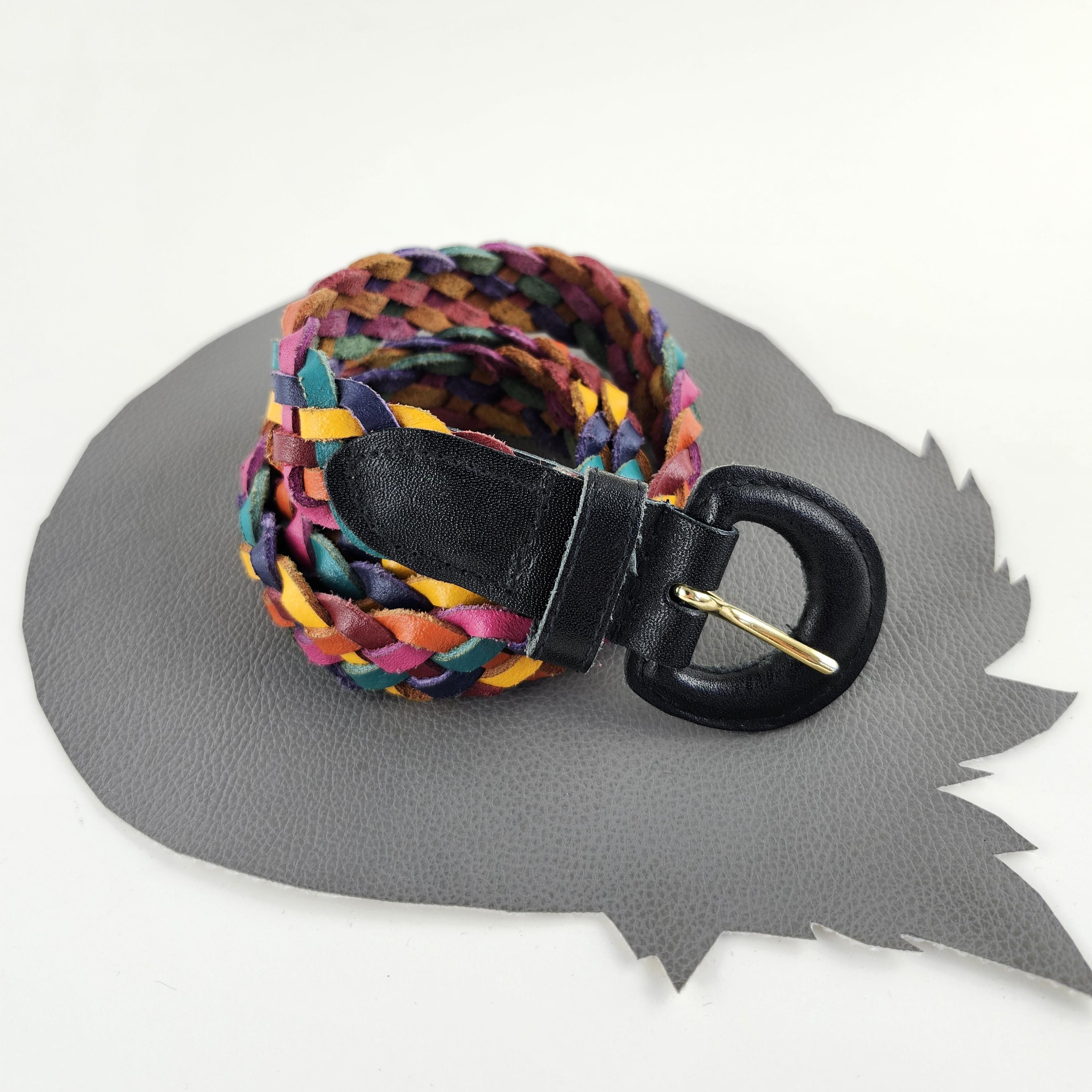 Vintage belts bundle - teal leaf and magenta blue braid. Vintage 80s Pastel Braided Belt With Floral & Metal Leaf  main image 4