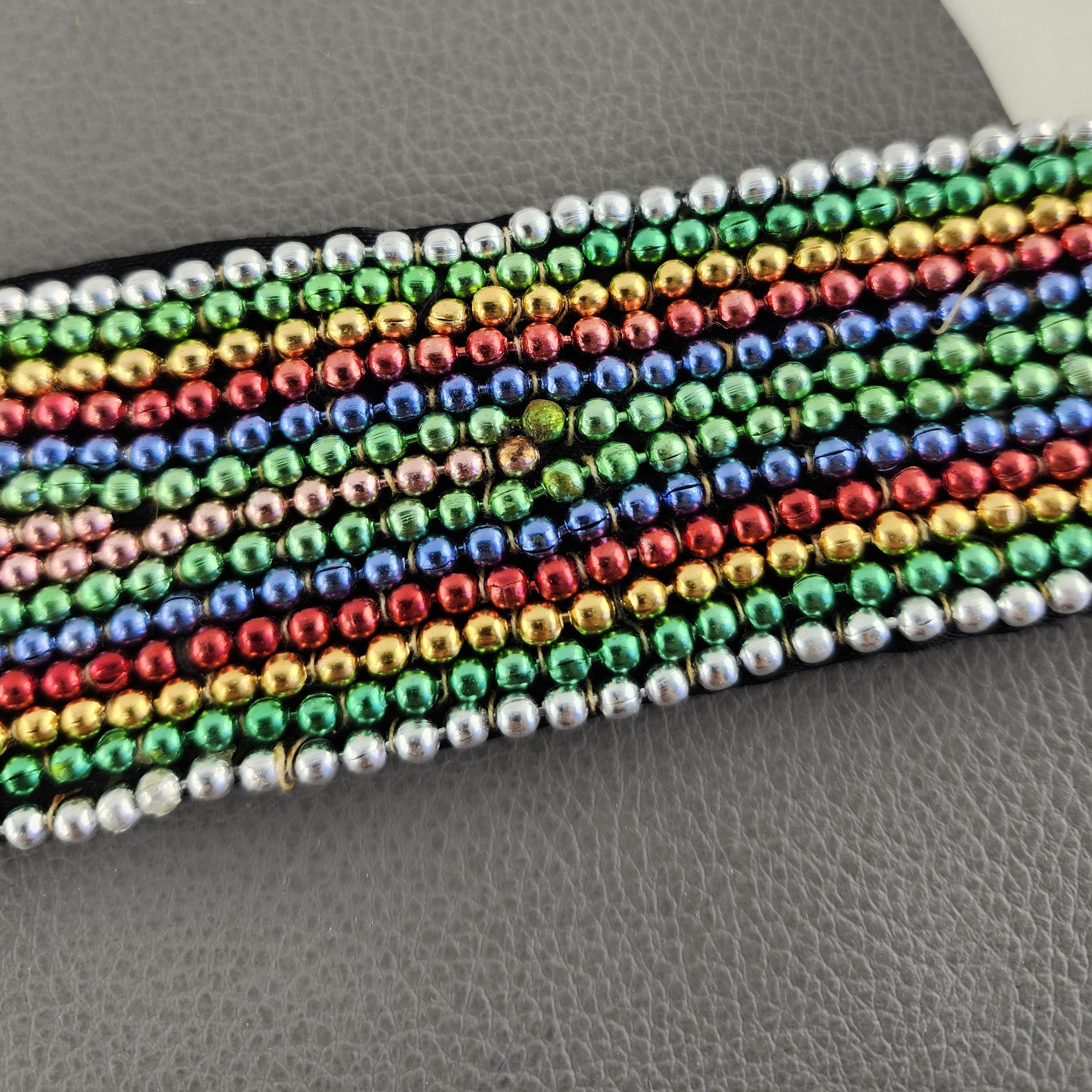Vintage Adjustable Rainbow Beaded Swag Chain Belt Rainbow Ball & Chain Adorned Vintage Wide Statement Belt  main image 2