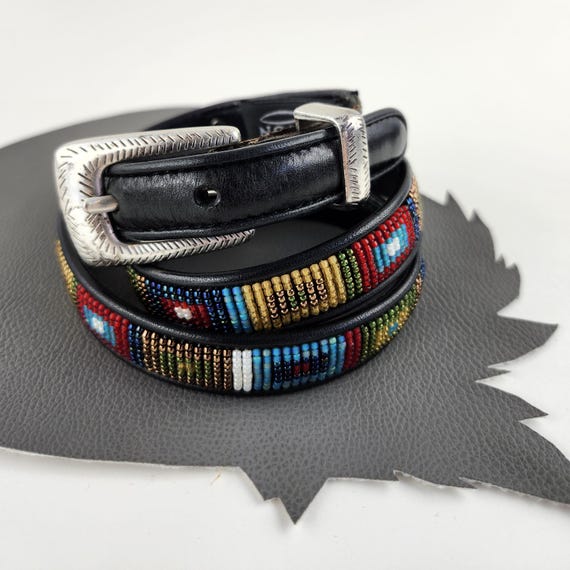 Brighton Beaded Leather Belt Southwestern Style – Size 32 – Black Brighton Beaded Leather Belt Southwestern | Mercari main image 2