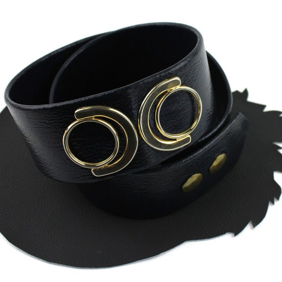 Navy & Brass Patent Leather Vinyl Belt - image 4