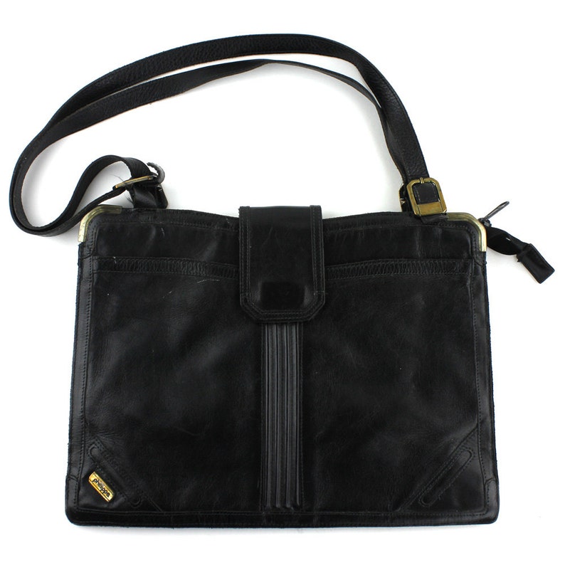 Vintage Black Leather Briefcase Attache Etsy