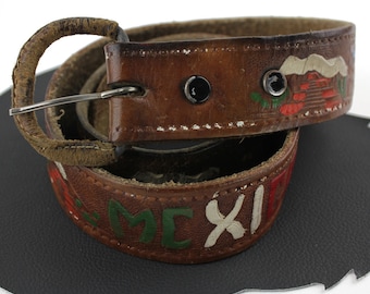 90s vintage hand painted tribal art leather belt 90s Vintage Hand Painted Tribal Art Leather Belt - Etsy main image 3