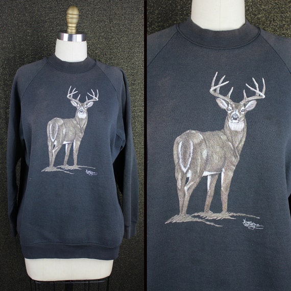 Faded Black Vintage 80s Deer Sweatshirt