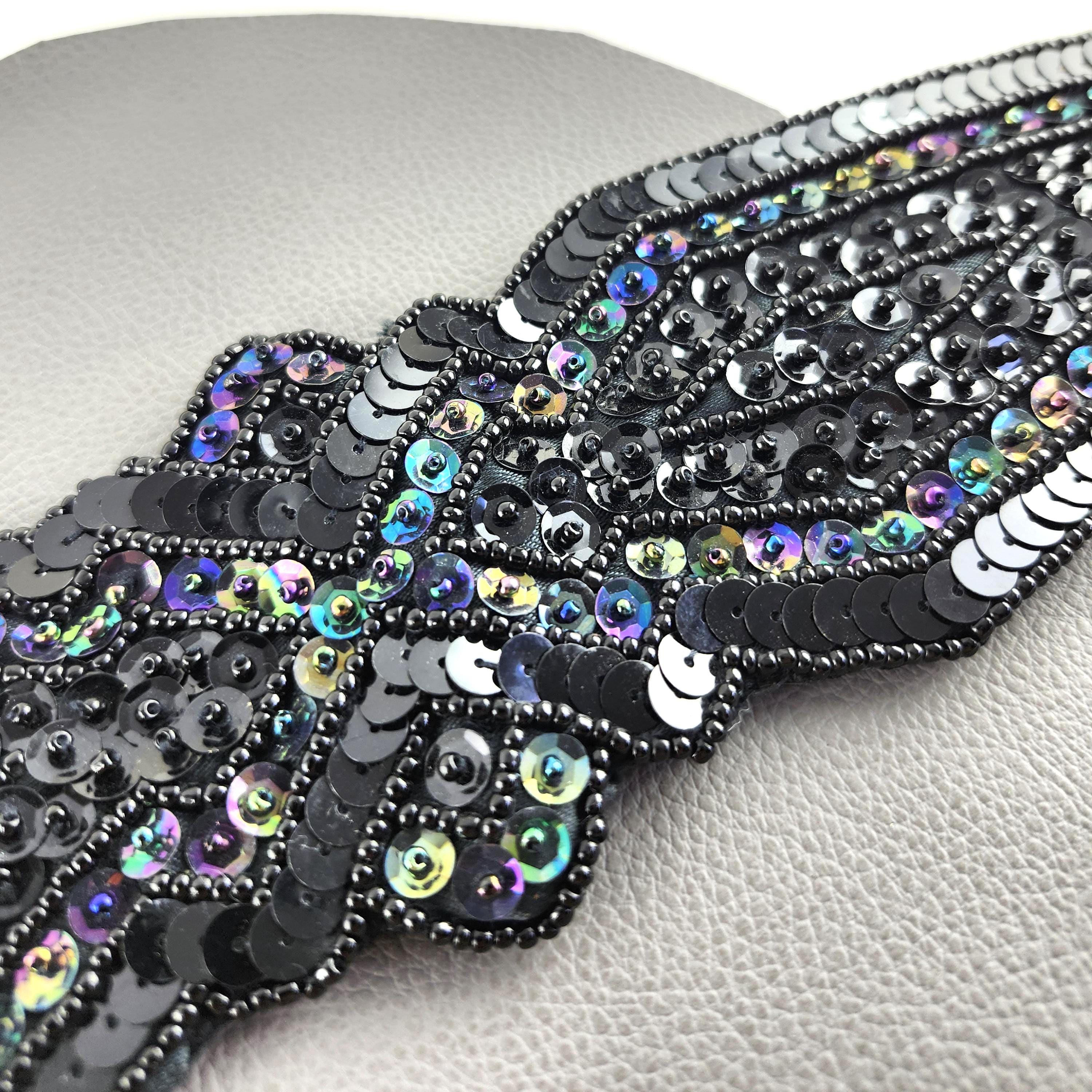 Beaded Vintage Black Gold Multi Colored Feather Cummerbund Wide Belt Size M Beaded Cummerbund - Etsy main image 4