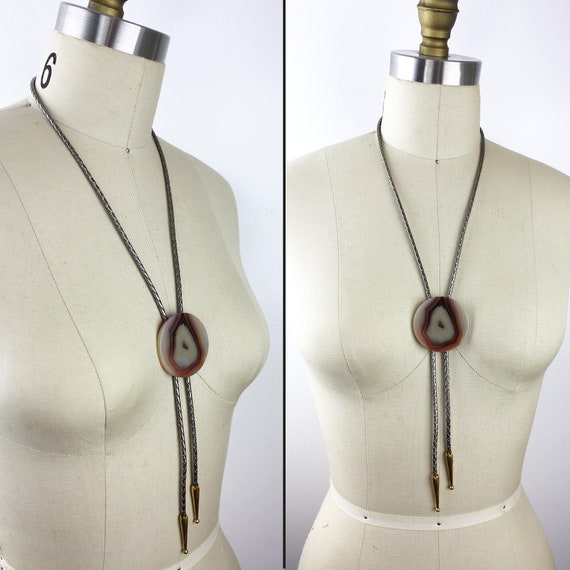 Copper Agate Western Bolo Tie with Silver Metalli… - image 7