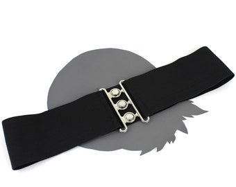 Black & Silver Wide Elastic Vintage Belt / Size Medium  display picture 1