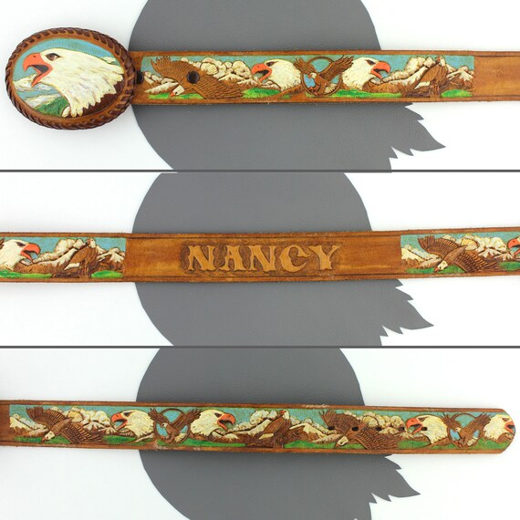 Painted Leather Eagle Tooled Customized "Nancy" B… - image 3