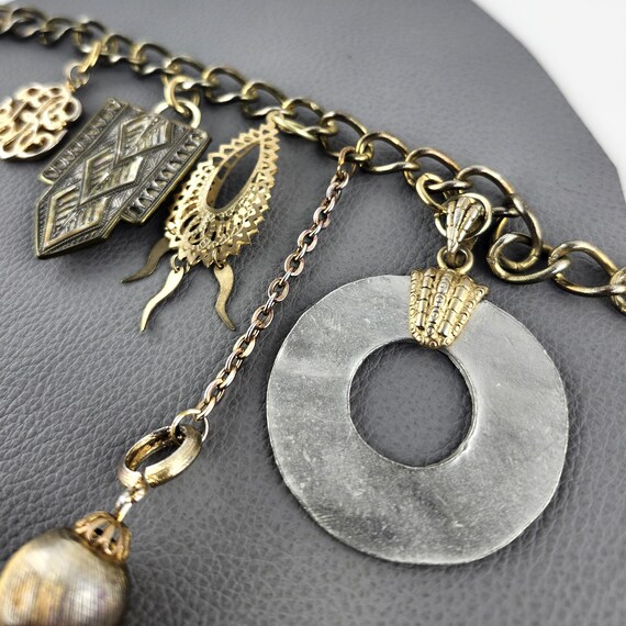 Vintage Brass Chain Belt With Art Deco and Chain Fringe Charms