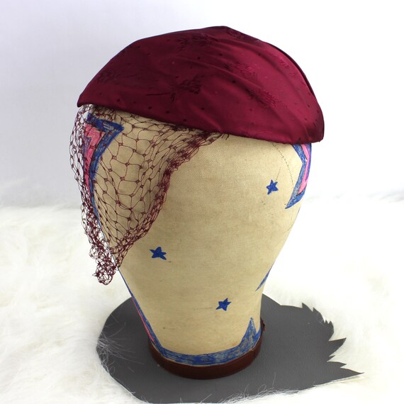 Burgundy Red Vintage Ladies Hat with Lace Veil Ov… - image 9