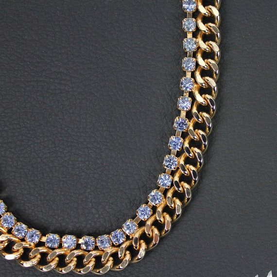 Blue Rhinestone & Gold Tone Vintage Necklace - image 1