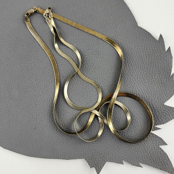 Two Gold Colored Herringbone Flat Chain Vintage N… - image 7