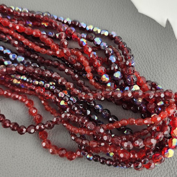 Sparkly Ruby Red Burgundy Beaded Multi Strand Vin… - image 9