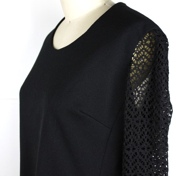Black A Line Vintage Dress with Lace Bishop Sleev… - image 4