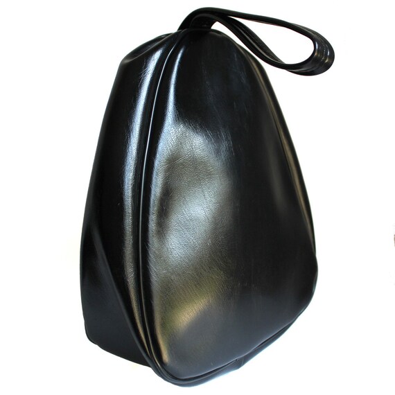 Black Vinyl Teardrop Vintage Handbag - image 4