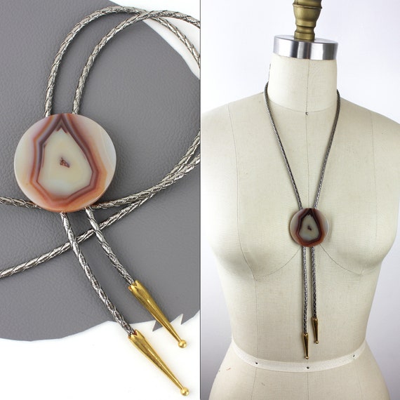 Copper Agate Western Bolo Tie with Silver Metalli… - image 1