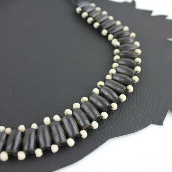 Native Inspired Beaded Choker Black & White Beaded - image 1