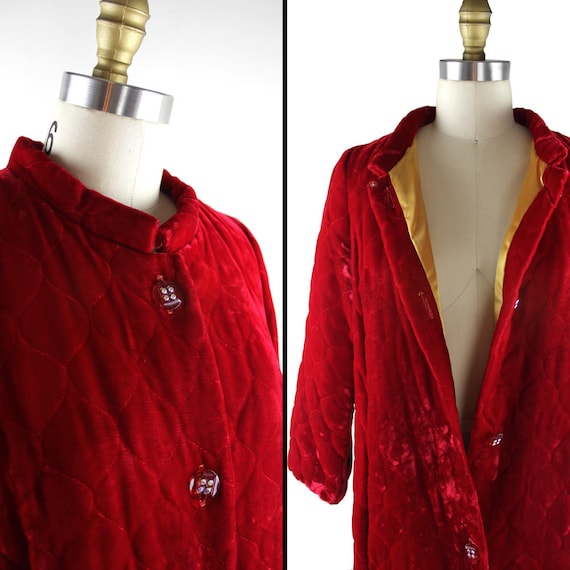 Lustrous Red Polyester Velvet House Coat Robe - image 1