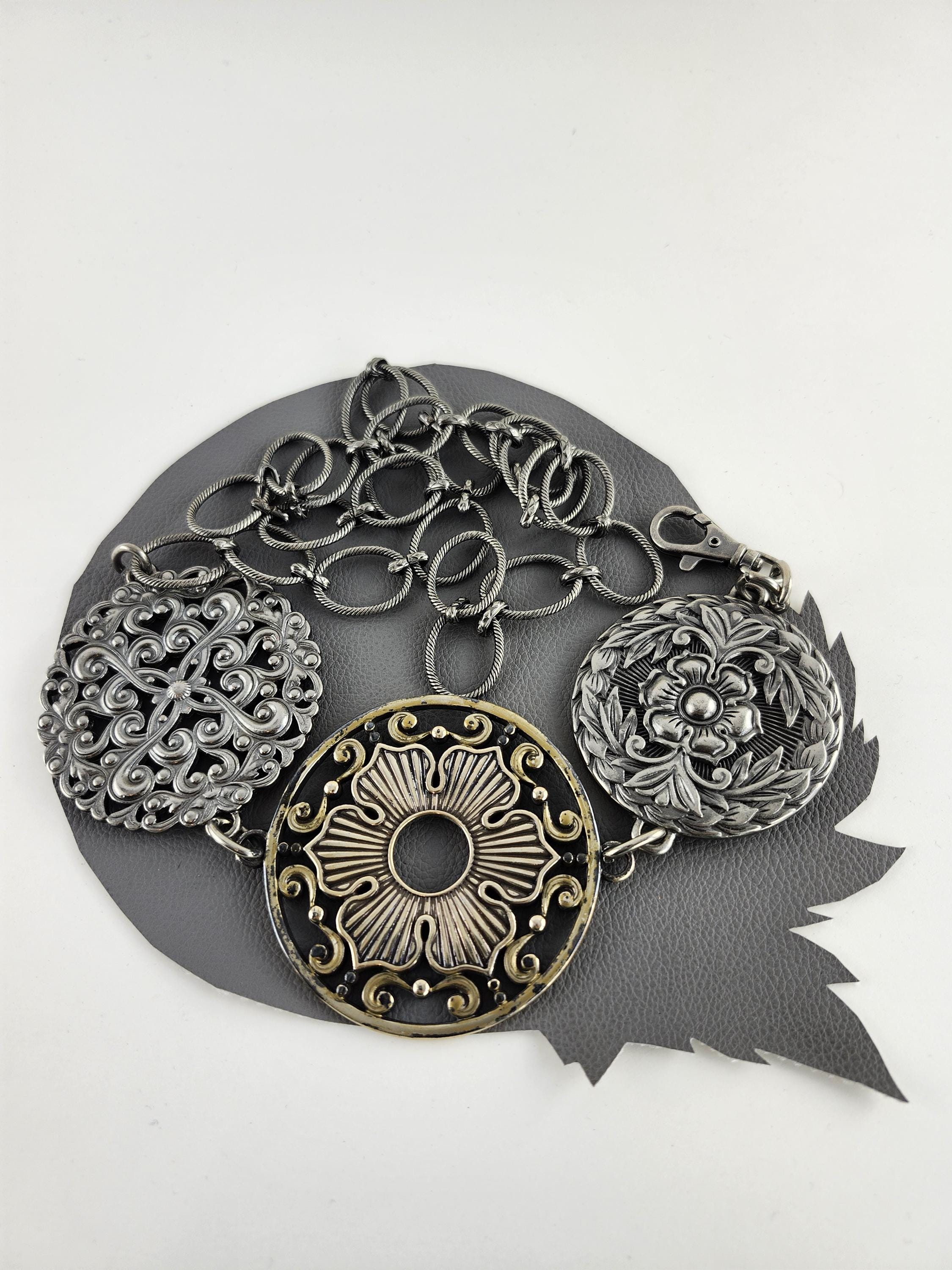 Mixed Metal Coin Stretch Belt Boho Hammered Floral Medallion Copper Silver Brass Handcrafted Boho Silver Coin Belt – Ethnic Waist Accessory  main image 2
