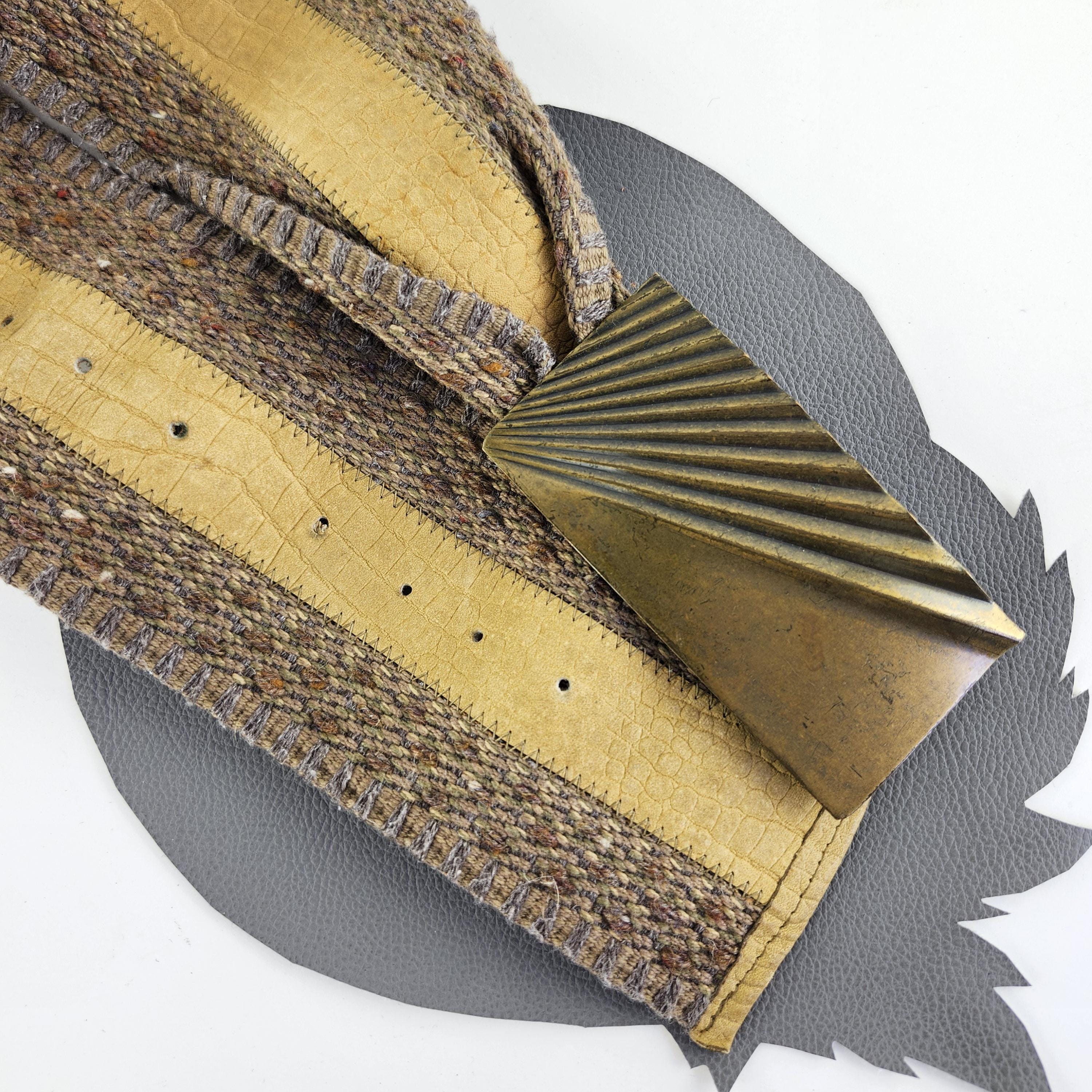 Wide Brown Woven Fabric Belt With Tan Leather Strip in the 