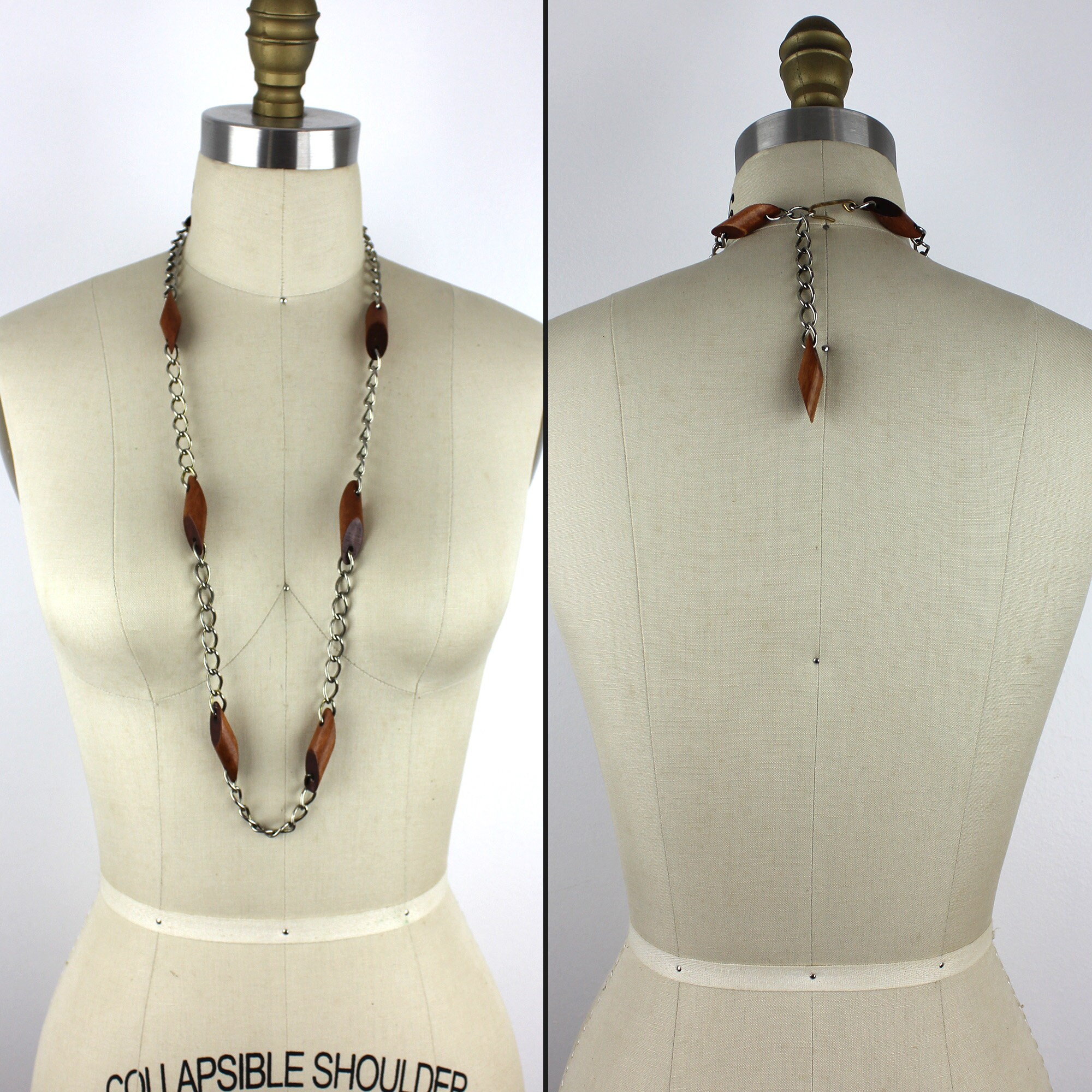 Wood and Silver Chain Vintage Belt or Necklace / Wood Chain  display picture 2