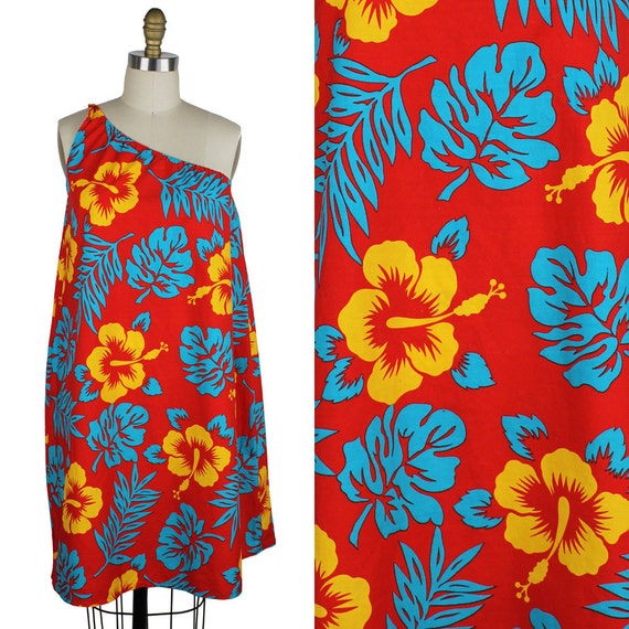 Hawaiian Floral Beach Poolside Dress - Red Teal Golde… - Gem