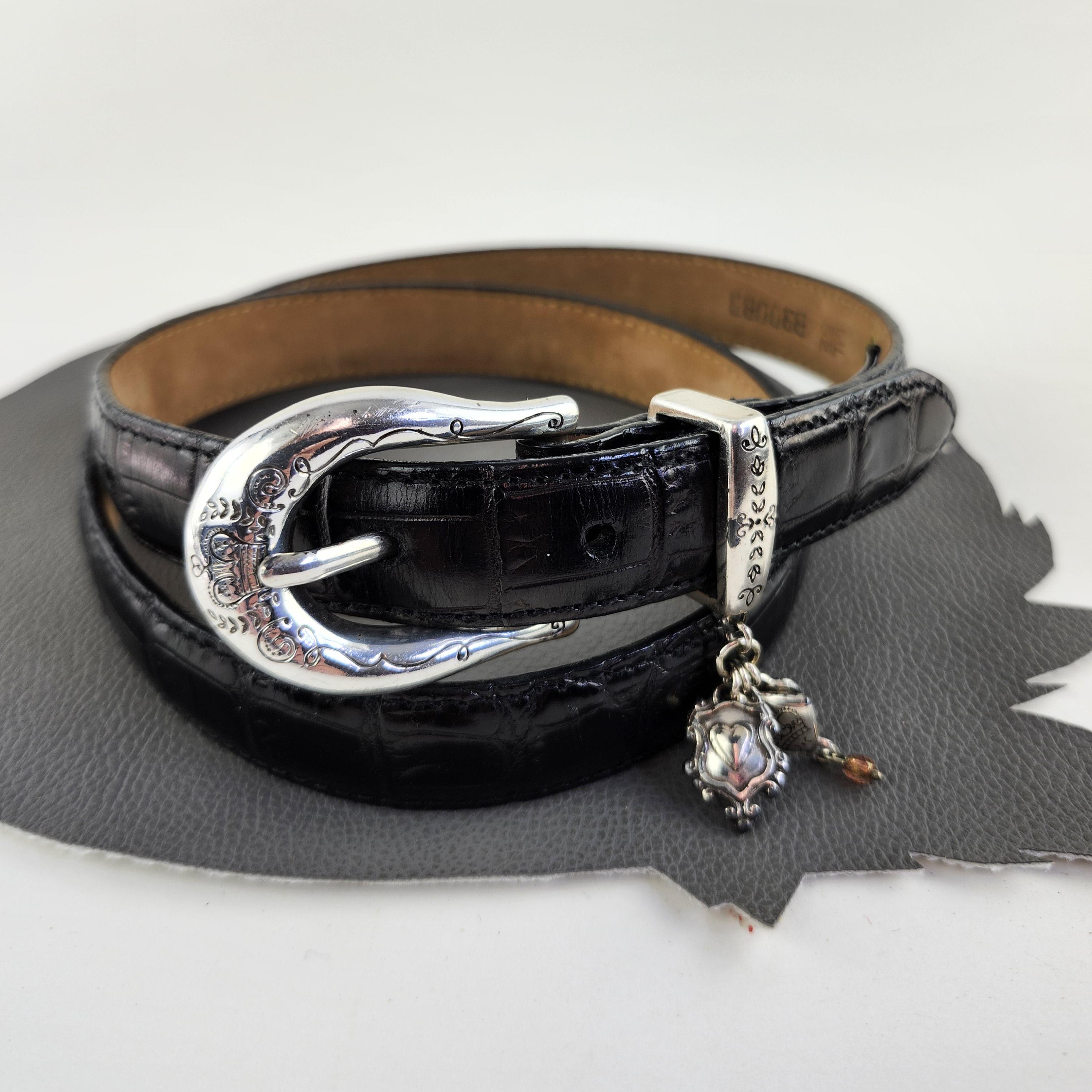 Brighton Black Leather Belt with Intricate Silver Buckle Brighton Leather Belt Concho Black Western Silver Heart  main image 2