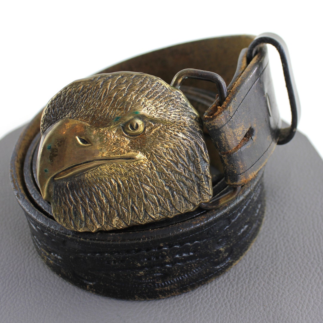 Vintage Brass Eagle Buckle on Black Leather Belt Size 40/42 / Etsy