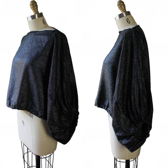 Black Metallic Disco Bat Wing Vintage Top