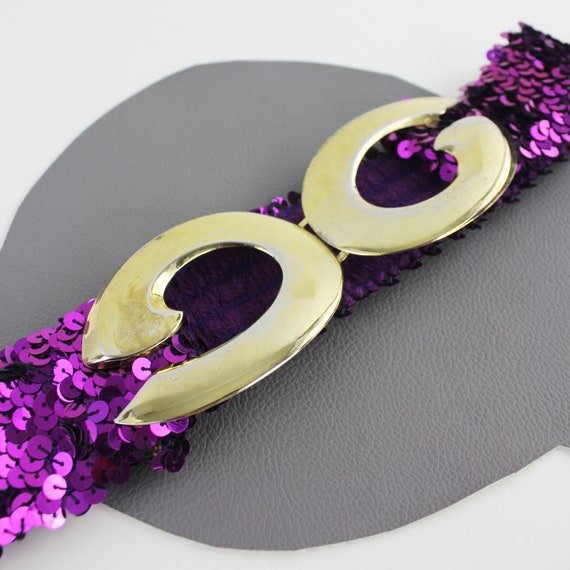 Fuchsia Bright Pink & Gold Sequin Elastic Belt With Vintage  display picture 2