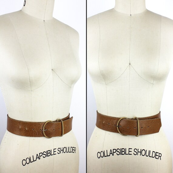Tobacco Brown Wide Leather Vintage Belt / Womens … - image 2