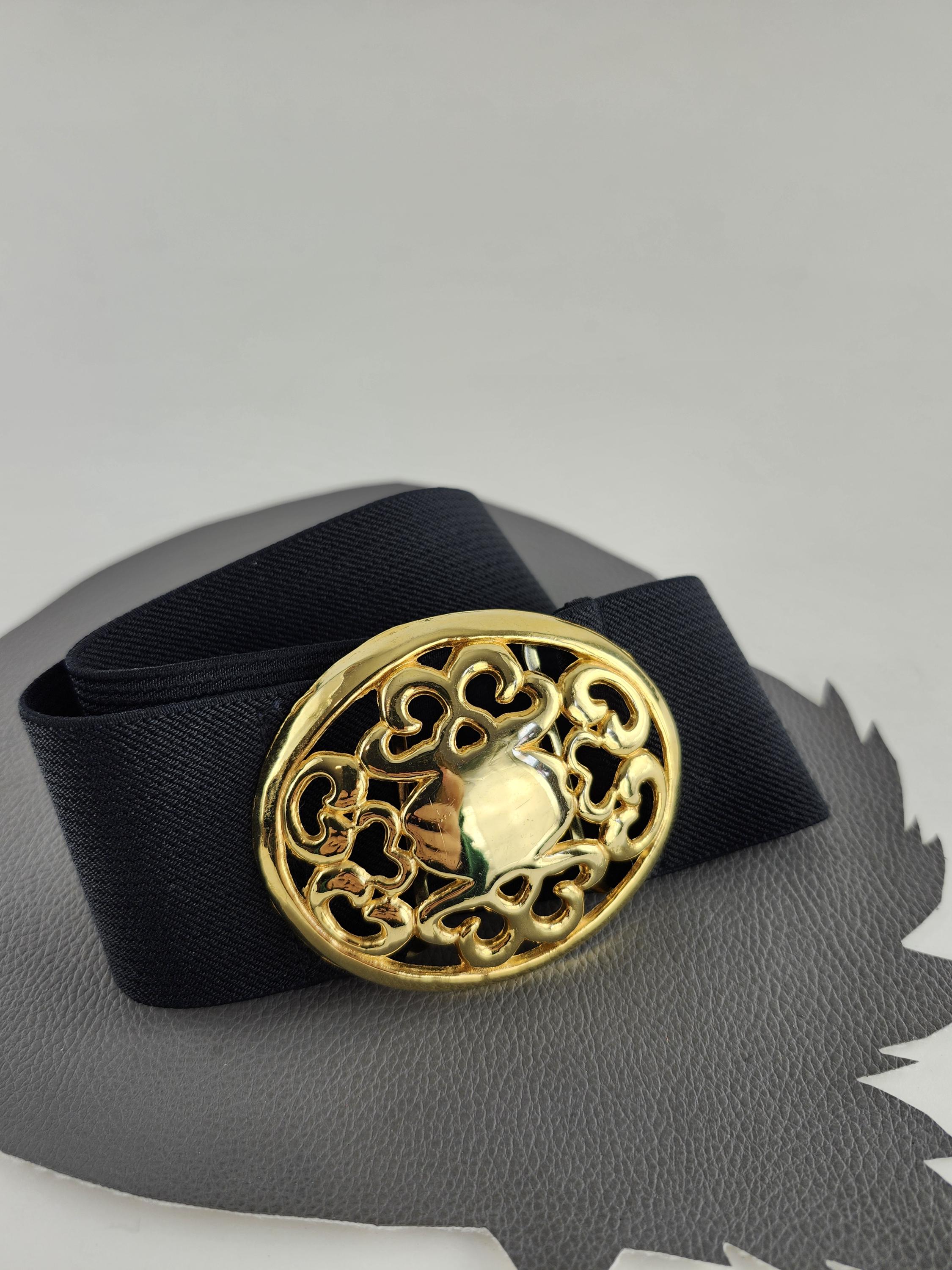 Gold Abstract Hearts Oval Buckle Vintage Black Elastic Belt  display picture 1