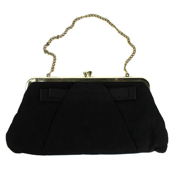 Vintage Black Crepe Purse with Bow & Chain Strap - image 4