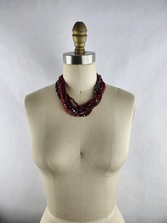Sparkly Ruby Red Burgundy Beaded Multi Strand Vin… - image 6