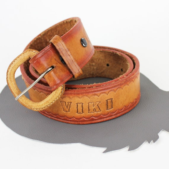 Personalized Viki Tooled Leather Vintage Belt