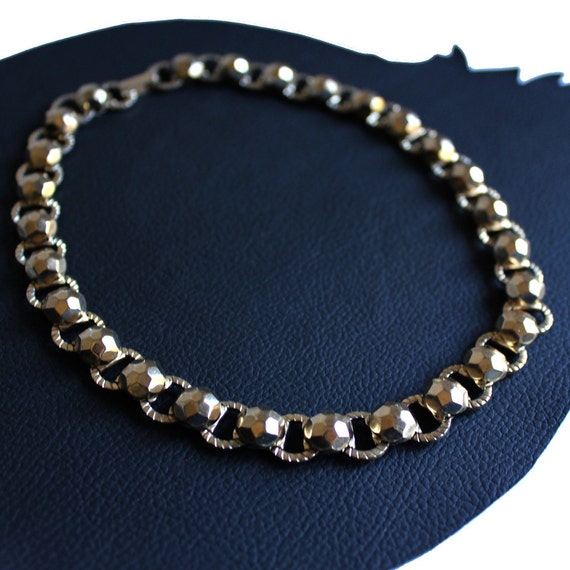Disco Ball Vintage Gold Link Necklace Gem