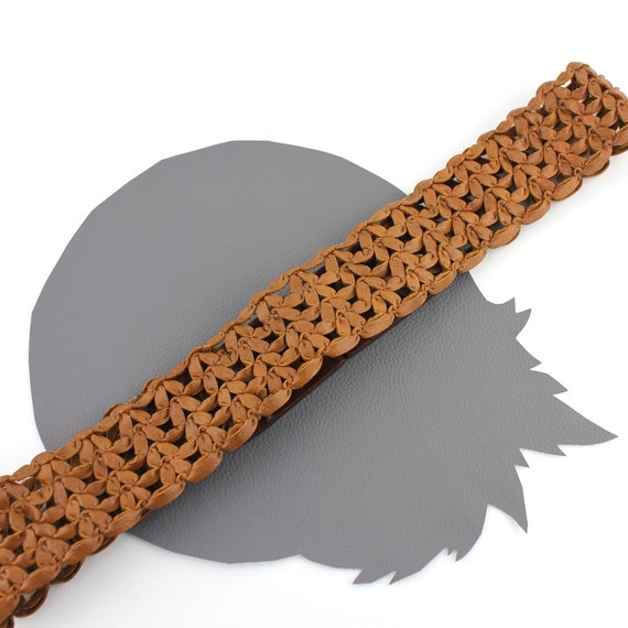 Brown Faux Leather Woven Belt with Glossy Wood Bu… - image 8