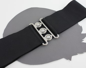 Black & Silver Wide Elastic Vintage Belt / Size Small/medium  display picture 2